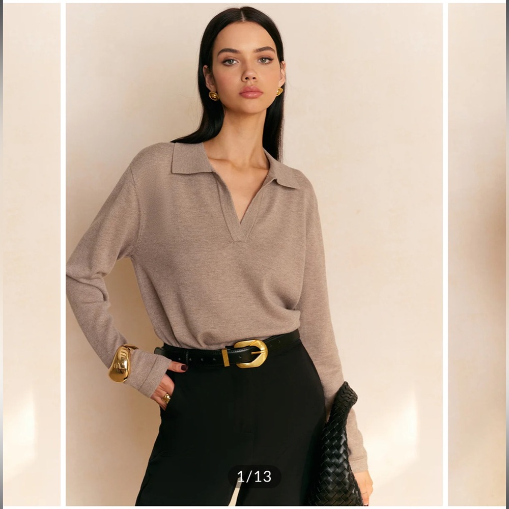 NWT COMMENSE Leisure Collared Pullover Sweater MEDIUM Oatmeal